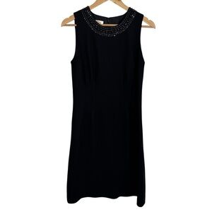 Vintage Talbots Sleeveless Dress Sz 12 Black Fitted Beaded Neckline Party EUC
